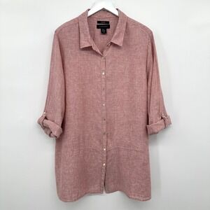 Tahari Tunic Top Shirt 2X Boho 100% Linen Beachy Coastal Lagenlook Quiet Luxury‎